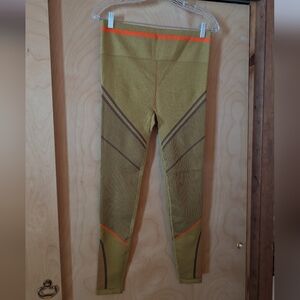 Fabletics Olive Green Knit Leggings with Orange Accents